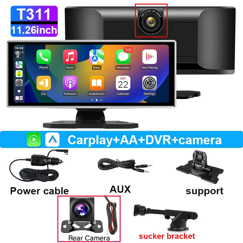 מצלמת דרך 4K עם מסך מראה, CarPlay ואנדרואיד Auto