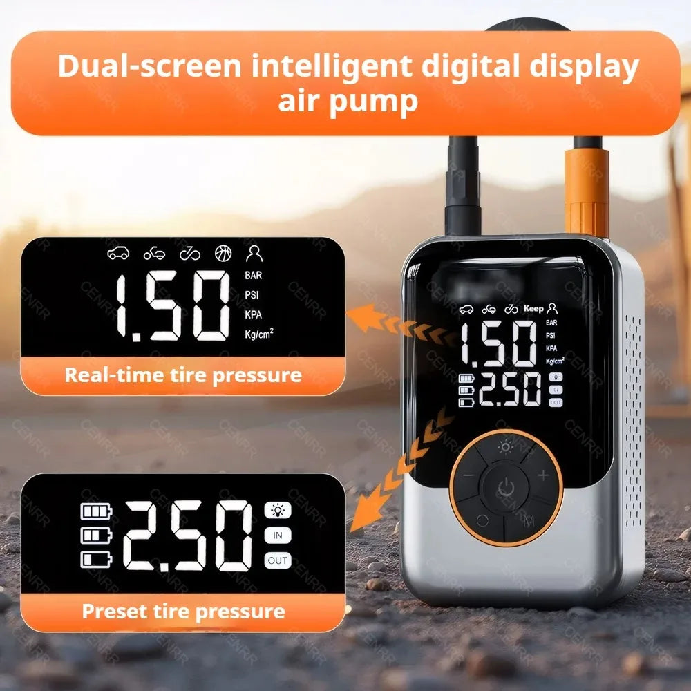 משאבת אוויר אלחוטית לצמיגים עם תצוגת LCD