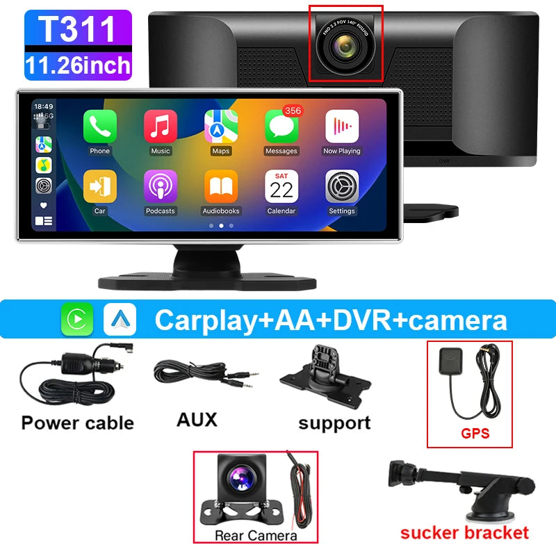 מצלמת דרך 4K עם מסך מראה, CarPlay ואנדרואיד Auto