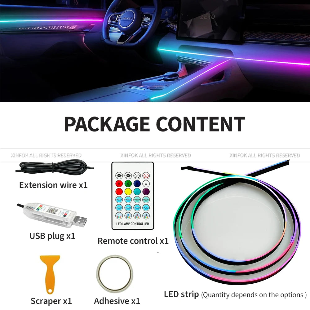 ערכת תאורת אווירה RGB לרכב עם סיבים אופטיים