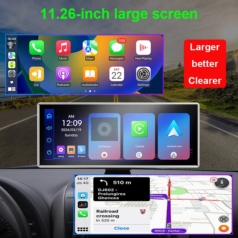 מצלמת דרך 4K עם מסך מראה, CarPlay ואנדרואיד Auto