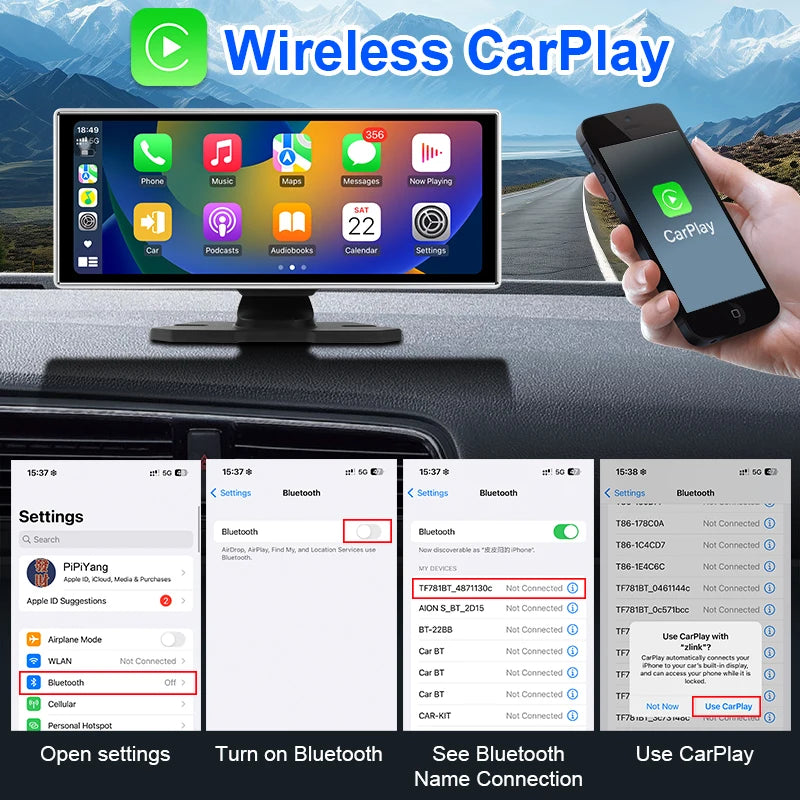 מצלמת דרך 4K עם מסך מראה, CarPlay ואנדרואיד Auto