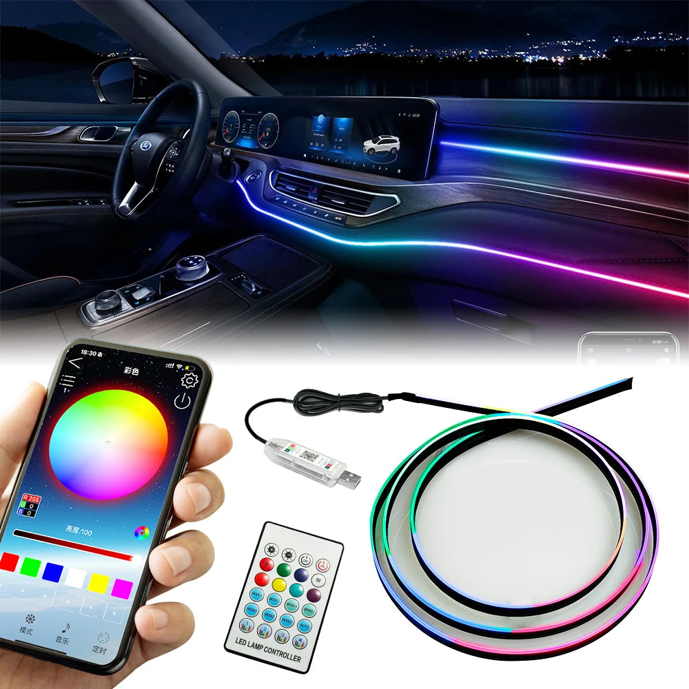 ערכת תאורת אווירה RGB לרכב עם סיבים אופטיים