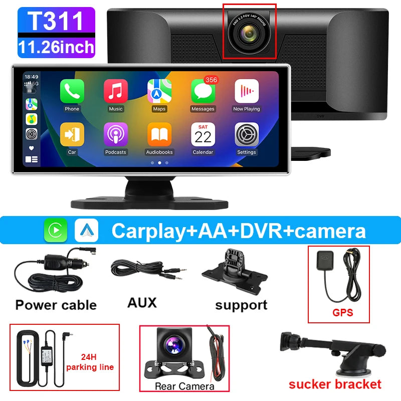 מצלמת דרך 4K עם מסך מראה, CarPlay ואנדרואיד Auto