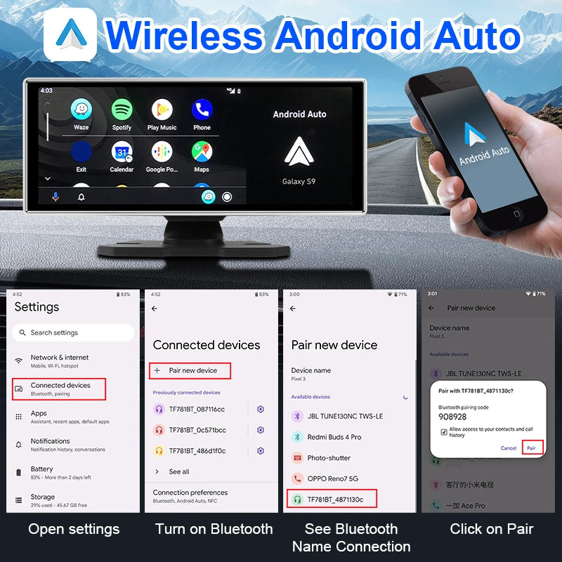מצלמת דרך 4K עם מסך מראה, CarPlay ואנדרואיד Auto